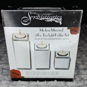NWT Sophisticates Mirrored Tea Light Holder 3 Pc. Set
